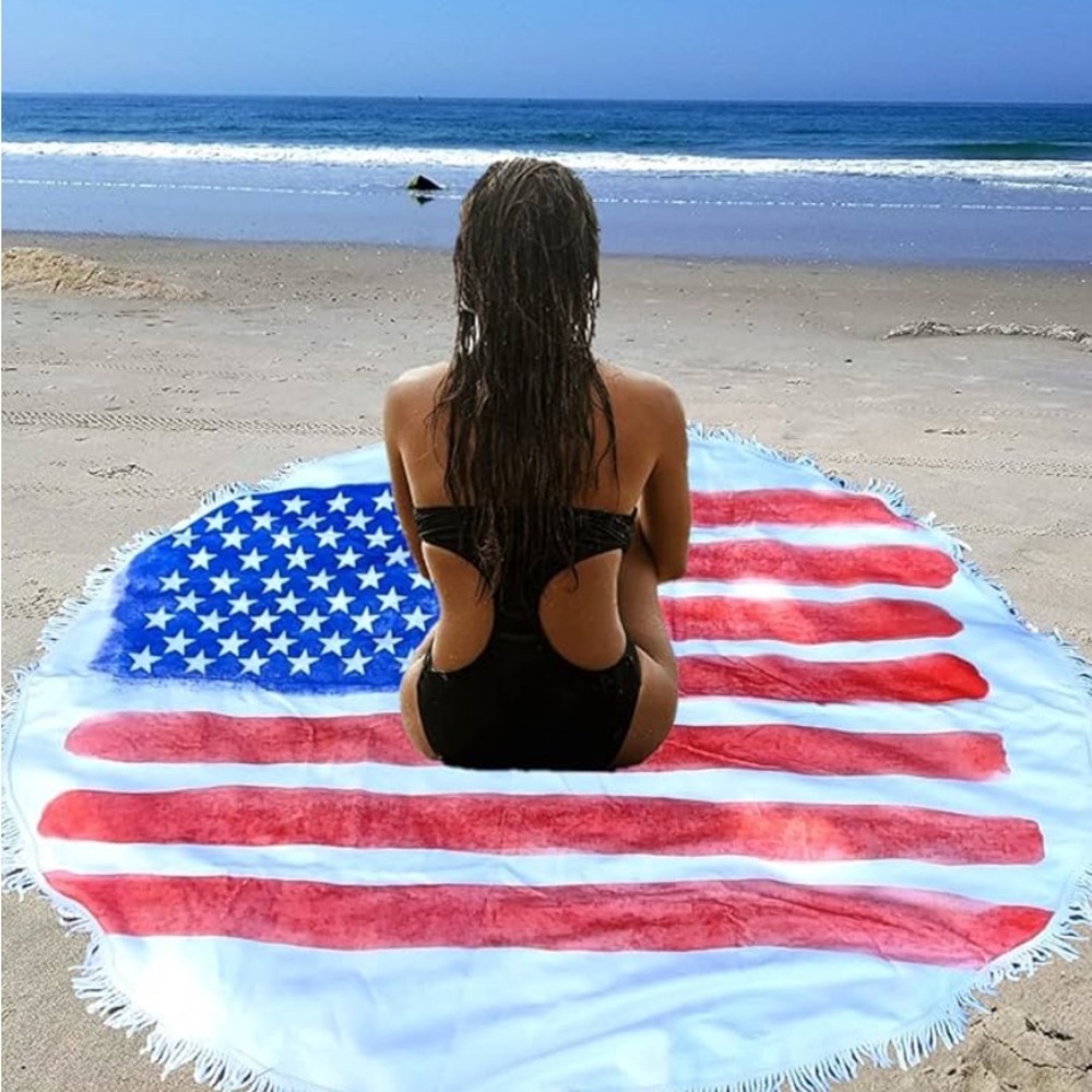 American Flag Large Plush Microfiber Circle Beach Towel